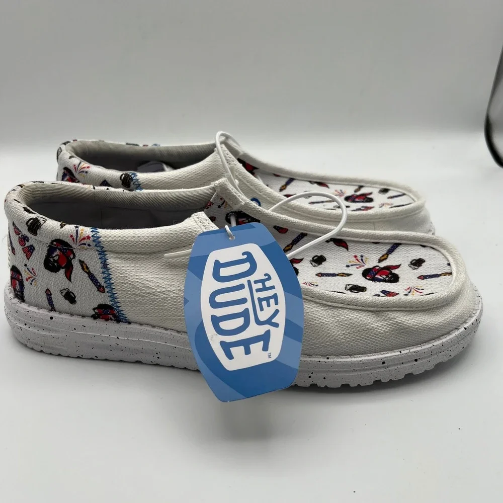 Hey‎ Dude Wally Funk Americana Party Shoes Mens 8 White Multi Patriotic Print